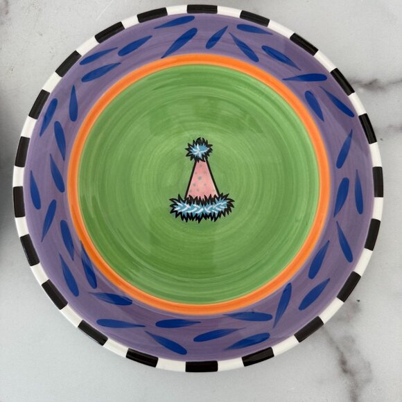 Outta Hand-Painted Amy Hetrick Party Hat Themed Ceramic 9" Plates - Picture 4 of 6